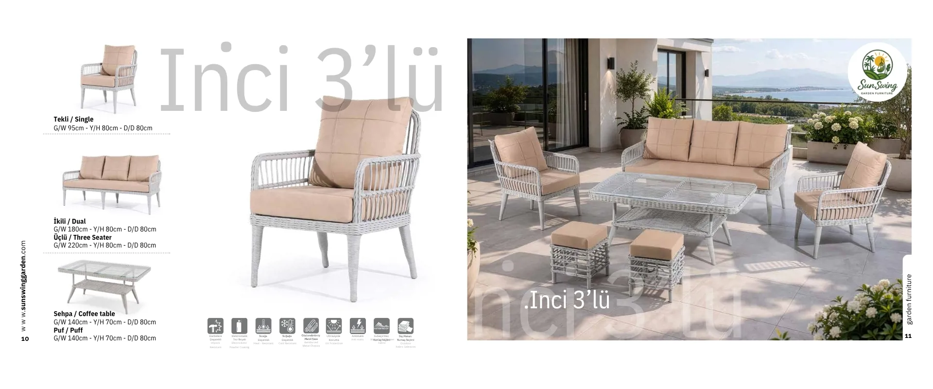 İnci 3 lü Bahçe Takımı