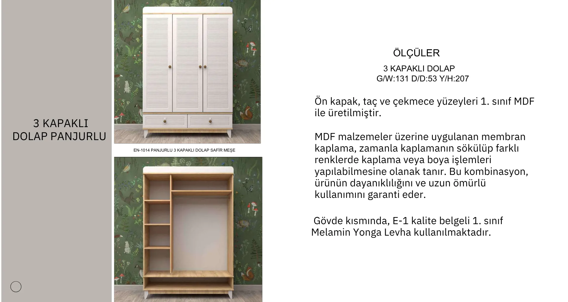 3 Kapaklı Panjurlu Gardrop