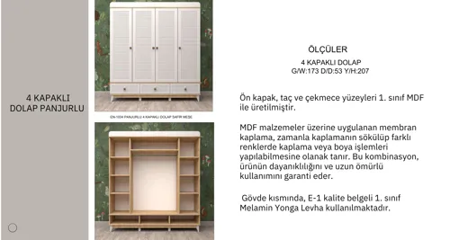 4 Kapaklı Panjurlu Gardrop